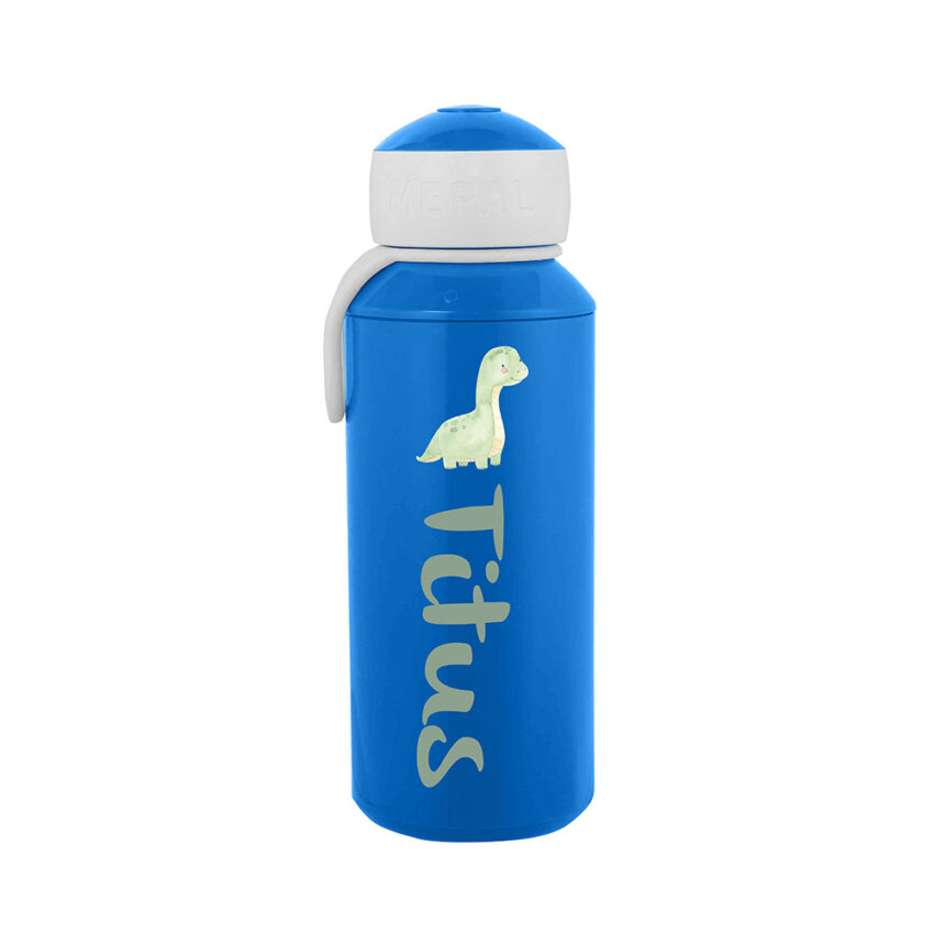 Niedliche Dinos mit Vulkan im Hintergrund mit Wunschnamen - Personalisierte Mepal Campus Wasserflasche Pop-up