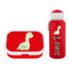 Niedlicher Dino mit Wunschnamen | Pausenset Campus | Trinkflasche Pop-up und Brotdose